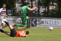 Bezirksliga - Saison 2024/25 - Freundschaftsspiel - FC Gerolfing - SV Kasing - Anastasios Porfyriadis (Nr.27 - FC Gerolfing) - Torwart Michael Wegele (Nr.32 - SV Kasing) - Foto: Meyer Jürgen