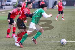 2024_2_17 - Saison 2023/24 - AUDI-Schanzer Amateur Cup - FC Gerolfing - TV 1861 Ingolstadt - Halbfinale 2 - Anastasios Porfyriadis grün Gerolfing - Adrian Hof rot 1861 Ing. -  - Foto: Meyer Jürgen