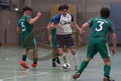 Hallenturnier Ingolstadt Nord - Saison 2024/25 - FC Geisenfeld - TSV Etting - Simon Weidenhiller weisss Etting  - Furkan Bayraktar grün Geisenfeld hinten - Sebastian Ludacka grün Geisenfeld #5 - Manuel Obermayr grün Geisenfeld #3 - Foto: Meyer Jürgen