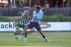 Landesliga - Saison 2025/26 - SV Manching - SV Cosmos Aystetten - Raphael Marksteiner blau Aystetten - Nico Daffner (Nr.14 - SV Manching) - Foto: Meyer Jürgen