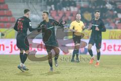3. Liga; SSV Jahn Regensburg - FC Ingolstadt 04; Tor Jubel Treffer 0:3 Marcel Costly (22, FCI) Gustav Christensen (24, FCI) Lukas Fröde (34, FCI)
