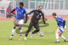 Kreisliga - Saison 2022/2023 - DJK Ingolstadt - Türk.SV Ingolstadt - Ibrahim Sahin schwarz Türk SV - Ostap Nechaj blau DJK rechts - Glenn Heicappell blau links DJK Ing - Foto: Meyer Jürgen