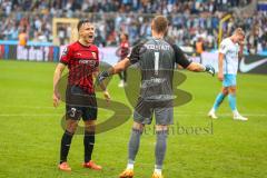 3.Liga - Saison 2022/2023 - TSV 1860 München - FC Ingolstadt 04 - Das Spiel ist aus - Jubel - Pascal Testroet (Nr.37 - FCI) - Dominik Franke (Nr.3 - FCI) - Torwart Marius Funk (Nr.1 - FCI) -  - Foto: Meyer Jürgen