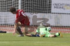 Kreisklasse- Saison 2023/2024 - MTV Ingolstadt - TSV Pförring - Der 1:2 Führungstreffer durch Elias Heiß rot Pförring - jubel - Ivan Covic Torwart MTV - Foto: Meyer Jürgen