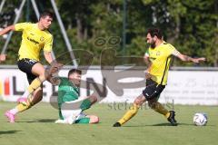 Kreisliga - Saison 2023/2024 - FC Gerolfing - FC Hitzhofen/Oberzell - Leo Zängler grün Gerolfing - Philipp Stipic gelb Hitzhofen - Foto: Meyer Jürgen