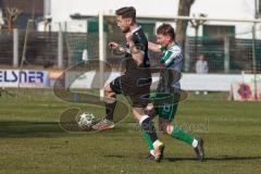 Landesliga - Saison 2025/26 - SV Manching - TSV Schwabmünchen - Johannes  Dexl (Nr.13 - SV Manching) - Schmid Manuel schwarz Schwabmünchen - Foto: Meyer Jürgen