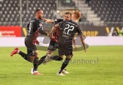 2.BL; SV Sandhausen - FC Ingolstadt 04 - Tor Jubel 0:2 Fatih Kaya (9, FCI) mit den Ex Spielern,Christian Gebauer (22, FCI) Nils Roeseler (13, FCI)