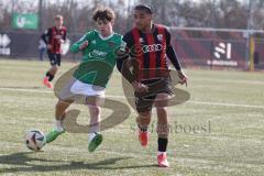 U19 - Nachwuchsliga -  - Saison 2024/25 - FC Ingolstadt 04 - 1. FC Schweinfurth - Neo Elijah Che rot FCI - Luke Barget grün Schweinfurth - Foto: Meyer Jürgen