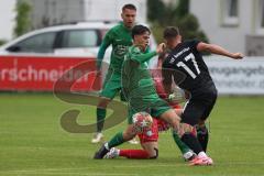 Bezirksliga - Saison 2024/25 - Freundschaftsspiel - SV Manching - TSV Gaimersheim - Torwart Thomas Obermeier (Nr.1 - SV Manching) - Nico von Swiontek Brzezinski (Nr.17 - TSV Gaimersheim) - Kemal Calik (Nr.2 - SV Manching) - Foto: Meyer Jürgen