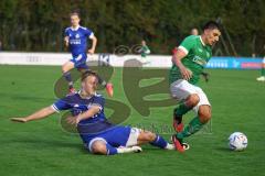 Kreisliga - Saison 2023/2024 - FC Gerolfing - TSV Ober/Unterhaunstadt - Florian Diegel blau Oberhaunstadt - Anastasios Porfyriadis grün Gerolfing - Foto: Meyer Jürgen