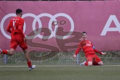 Bayernliga Süd - Saison 2022/2023 - FC Ingolstadt 04 - SV Kirchanschöring - Der 2:0 Führugstreffer durch Michael Senger (Nr.21 - FCI II) - jubel - Ishak Karaogul (Nr.10 - FCI II) - Foto: Meyer Jürgen