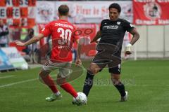 3.Liga - Saison 2022/2023 - Hallersche FC - FC Ingolstadt 04 - Justin Butler (Nr.31 - FCI) - Tom Zimmer-Schied (Nr.30 - Halle) -  - Foto: Meyer Jürgen