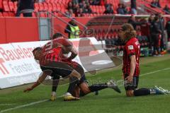 3.Liga - Saison 2022/2023 - FC Ingolstadt 04 -  MSV Duisburg - Der 2:0 Führungstreffer durch Patrick Schmidt (Nr.9 - FCI) jubel - Marcel Costly (Nr.22 - FCI) -  Tim Civeja (Nr.8 - FCI) - Foto: Meyer Jürgen