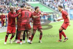 3. Liga; MSV Duisburg - FC Ingolstadt 04; Tor Jubel Treffer 0:1 Führung Davide Sekulovic (33, FCI) Linus Rosenlöcher (19, FCI) Fredrik Carlsen (8, FCI) Max Plath (14 FCI) Yann Sturm (7, FCI) Cheftrainerin Sabrina Wittmann (FCI)
