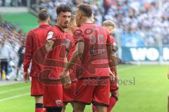 3. Liga; MSV Duisburg - FC Ingolstadt 04; Tor Jubel Treffer 0:1 Führung Davide Sekulovic (33, FCI) Marcel Costly (22, FCI) Gustav Christensen (24, FCI)