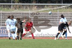 2. Fußball-Liga - Frauen - Saison 2023/2024 - FC Ingolstadt 04 - SG 99 Andernach - Sarah Schauer (Nr.18 - FCI Frauen) mit einer Torchance - Torwart Marisa  Schön (Nr.33 - Andernach) - Foto: Meyer Jürgen