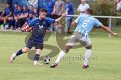 Kreisliga - Saison 2023/2024 - SV Menning  - FC Sandersdorf - Moritz Mühlrath blau Menning - Michael Detling weiss Sandersdorf - Foto: Meyer Jürgen
