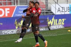 3.Liga - Saison 2022/2023 - FC Ingolstadt 04 -  SV Meppen - Der 3:1 Führungstreffer durch Jalen Hawkins (Nr.20 - FCI)  - jubel - Justin Butler (Nr.31 - FCI) - Foto: Meyer Jürgen