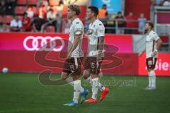 3. Liga - Saison 2026/27 - FC Ingolstadt 04 - Alemannia Aachen - Der 0:2 Führungstreffer - Max Plath (Nr.14 - FCI) - Jonas Scholz (Nr.15 - FCI) - enttäuscht - Foto: Meyer Jürgen