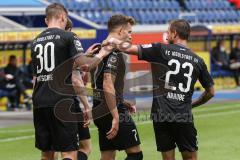 3. Liga - MSV Duisburg - FC Ingolstadt 04 - Tor Jubel 1:4 Dennis Eckert Ayensa (7, FCI) mit Robin Krauße (23, FCI) Stefan Kutschke (30, FCI)