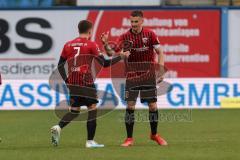 3. Liga - Hansa Rostock - FC Ingolstadt 04 - Tor 0:1 Jubel, Dennis Eckert Ayensa (7, FCI), Stefan Kutschke (30, FCI) gratuliert