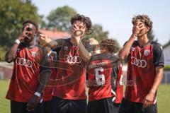 A-Junioren Bundesliga  - Saison 2026/27 - A-Junioren - FC Ingolstadt 04 - Jahn Regensburg - Jubel nach dem 2:0 Führungstreffer- Yusif Kabbia rot FCI links - Mohamed Thabti rot FCI mitte - Malik Kaydin rot FCI rechts - Foto: Meyer Jürgen