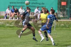 Kreisliga - Saison 2024/25- SV Menning - TSV Ober/Unterhaunstadt-  - Fabio Udella grau Ober/Haunstadt - Moritz Mühlrath blau Menning - Foto: Meyer Jürgen