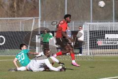 Bayernliga Nord - Saison 2023/24 - FC Ingolstadt 04 II - TSV Neudrossenfeld - Michael Udebuluzor (Nr.11 - FCI) - Gareis Daniel links Neudrossenfeld - Grüner Tobias Torwart Neudrossenfeld - Foto: Meyer Jürgen