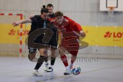 Lotto Bayern Hallencup - Vorrunde - Lindenkreuzhalle Saison 2024/25 - Türk SV Ingolstadt - FC Türk Sport Garching - Osman Tarik Camdal schwarz Türk Sport Garching - Aurel Kuqanaj rot Türk Ing - Foto: Meyer Jürgen