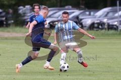 Kreisliga - Saison 2023/2024 - SV Menning  - FC Sandersdorf - Marcel von Schuttenbach blau Menning - Christian Geß weiss SandersdorfFoto: Meyer Jürgen