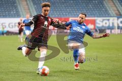 2.BL; Hansa Rostock - FC Ingolstadt 04; Angriff Hawkins Jaren (20 FCI) Rizzuto Calogero (27 HR) Zweikampf Kampf um den Ball