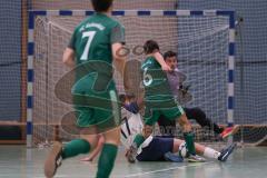 Hallenturnier Ingolstadt Nord - Saison 2024/25 - FC Geisenfeld - TSV Etting - Leopold Rettermayer grün Geisenfeld - Filip Festner Torwart Etting - Felix Festner weisss Etting - Foto: Meyer Jürgen