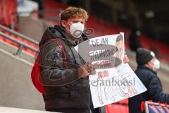 2.BL; 1. FC Heidenheim - FC Ingolstadt 04; Fan von Torwart Dejan Stojanovic (39 FCI) Spruch Transparent Trikot
