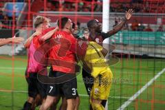 Toto-Pokal - Saison 2023/2024 - FC Ingolstadt 04 - Jahn Regensburg - Elfmeterschießen gewonnen - jubel - freude - Torwart Marius  Funk (Nr.1 - FCI) hält den Elfmeter und wird zum Matchwinner - Daouda Beleme (Nr.9 - FCI) - Foto: Meyer Jürgen
