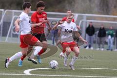 2023_10_28 - Bayernliga Nord - Saison 2023/24 - FC Ingolstadt 04 II - ASV Cham - Leandro Joaquin Kreit Casale rot FCI - Björn Zempelin links weiss Cham - Felix Voigt weiss Cham rechts - Foto: Meyer Jürgen