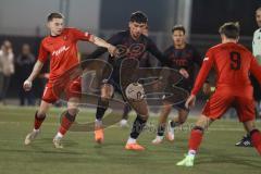 *** Bayernliga Nord - Saison 2025/26 - FC Ingolstadt 04 II - ASV Neumarkt - Ognjen Draculic (Nr.9 - FC Ingolstadt II) - Selim Mjaki rot Neumarkt - Foto: Meyer Jürgen