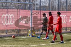 A - Junioren Bundesliga Süd/Südwest -  Saison 2021/2022 - FC Ingolstadt 04 - FC Bayern München - Der 0:2 Führungstreffer durch Denk Luca München - Bock Julian Torwart (#33 FCI) - Nduka Donald (#4 FCI) - Udogu David (#3 FCI) - Foto: Meyer Jürgen