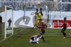 3.Liga - Saison 2022/2023 - SV 07 Elversberg - FC Ingolstadt 04 - Marcel Costly (Nr.22 - FCI) -Torwart Marius Funk (Nr.1 - FCI) hält den Ball sicher -  Foto: Meyer Jürgen