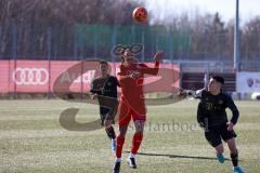 A - Junioren Bundesliga Süd/Südwest -  Saison 2021/2022 - FC Ingolstadt 04 - FC Bayern München - Dibrani Benjamin schwarz Bayern M. #28 - Udogu David (#3 FCI) - Foto: Meyer Jürgen