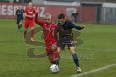 Bayernliga Süd - Saison 2021/2022 - FC Ingolstadt 04 II - TSV 1860 München II - Rausch Thomas (#18 FCI) - Freitag Alexander blau #13 München - Foto: Meyer Jürgen