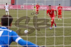 Bayernliga Süd - Saison 2022/2023 - FC Ingolstadt 04 -  VFR Garching - Der 1:0 Führungstreffer durch Götzendorfer Mario (Nr.23 - Fc Ingolstadt 04 II) per Elfmeter - Jubel - Maximilian Retzer Torwart Garching - Foto: Meyer Jürgen