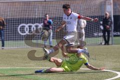 U17 DFB-Nachwuchsliga - Saison 2024/25 - FC Ingolstadt 04 - TSG Hoffenheim - Timo Hengmith weiss FCI - Tom Fiederer gelb Hoffenheim - Foto: Meyer Jürgen