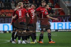 3.Liga - Saison 2022/2023 - FC Ingolstadt 04 -  Dynamo Dresden - Der 1:0 Führungstreffer durch Denis Linsenmayer (Nr.23 - FCI) - jubel - Tobias Bech (Nr.11 - FCI) - David Kopacz (Nr.29 - FCI) - Valmir Sulejmani (Nr.7 - FCI) - Foto: Meyer Jürgen