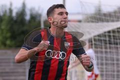 *** Bayernliga Nord - Saison 2025/26 - FC Ingolstadt 04 II - Jahn Regensburg II - Ognjen Draculic (Nr.9 - FC Ingolstadt II) mit dem 2:1 Führungstreffer - jubel - Foto: Meyer Jürgen