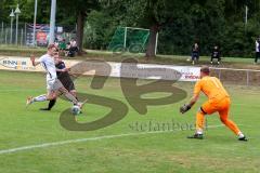 Testspiel -SV Manching - TSV Abensberg - Meisinger Rainer (Nr.7 - SV Manching) mit einer Torchance - Babic Daniel weiss Abensberg - Sturm Marius Torwart Abensberg - Foto: Jürgen Meyer