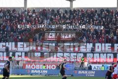 2.BL; FC Ingolstadt 04 - SSV Jahn Regensburg; Fan Fanukurve Banner Fahnen Spruchband