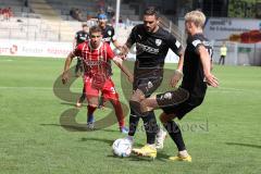 3.Liga - Saison 2022/2023 - SC Freiburg II - FC Ingolstadt 04 - Pascal Testroet (Nr.37 - FCI) - Tobias Bech (Nr.11 - FCI) - Julian Guttau (Nr.36 - SC Freiburg II) - Foto: Meyer Jürgen