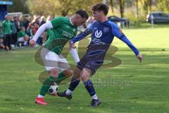 2023_10_28 - Kreisliga - Saison 2023/24 - SV Menning - FC Gerolfing  - Flaur Bashota grün Gerolfing - Moritz Mayerhofer blau Menning - Foto: Meyer Jürgen