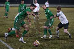 Landesliga - Saison 2024/25 - SV Manching - TSV Wertingen - Peric Leon (Nr.20 - SV Manching) - Dominik Schröder (Nr.14 - SV Manching) - Maximilian Beham weiss Wertingen - Foto: Meyer Jürgen