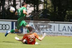 Bezirksliga - Saison 2024/25 - Freundschaftsspiel - FC Gerolfing - SV Kasing - Leo Zänger (Nr.11 - FC Gerolfing) - Torwart Michael Wegele (Nr.32 - SV Kasing) - Foto: Meyer Jürgen